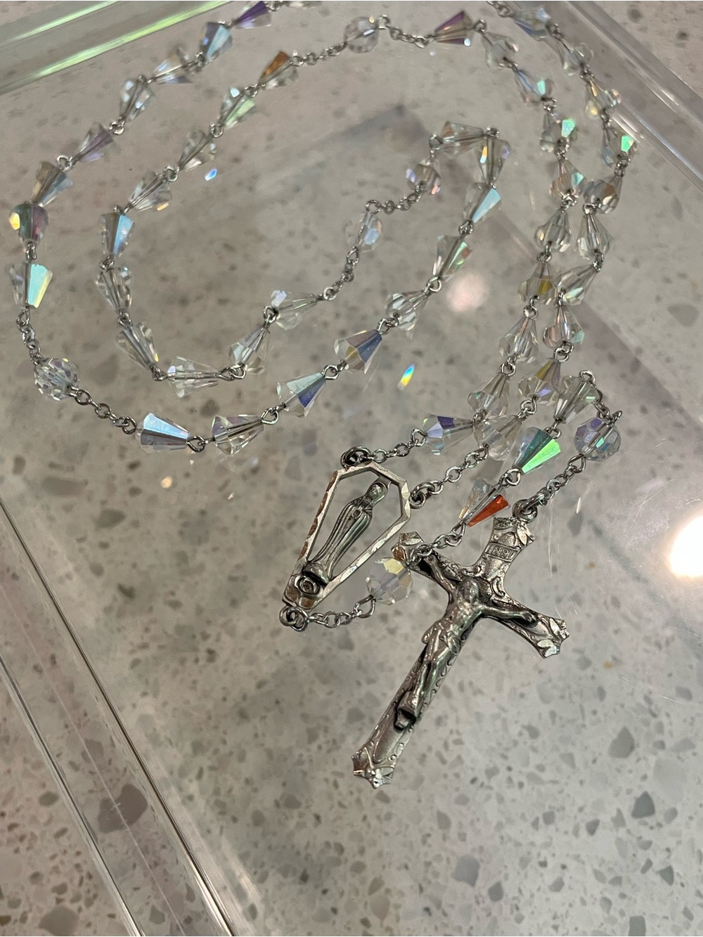 Vintage Rosary Sterling Silver Catamore Swarovski Cystal